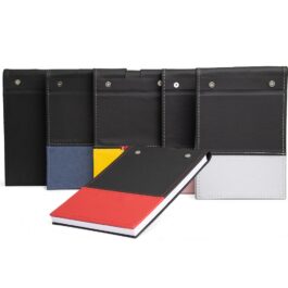 Bloco de Anotações em Couro Sintético e Porta Caneta.