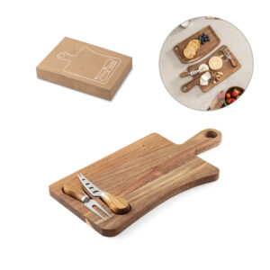 HAVEN. Tábua de queijos em madeira de acácia com 2 utensílios em madeira de acácia e aço inox