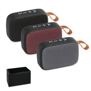 GENT. Caixa de som em ABS e tecido em poliéster com microfone e autonomia de 2h