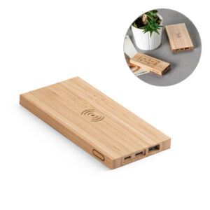 FITCH ECO. Bateria portátil com carregador wireless super-rápido em bambu 5'000 mAh