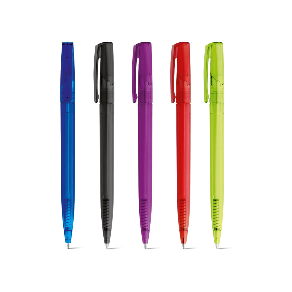 SALLY FROST. Esferográfica em ABS com acabamento translúcido e escrita em preto