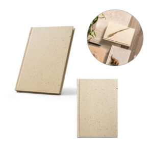 BARLEYPAD. Caderno A5 com resíduos da cevada (25%) e trapos de algodão reciclado (75%) com folhas pautadas, com 160 páginas pautadas recicladas