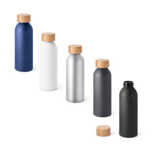 QUETA. Squeeze em alumínio com acabamento mate e tampa em bambu 550 mL