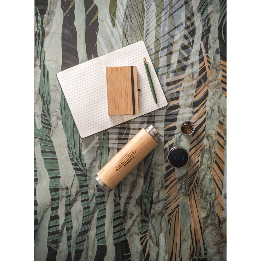 JOSHUA. Garrafa em aço inox e bambu de parede dupla térmica, isolada a vácuo com termómetro digital 430 mL - Imagem 3