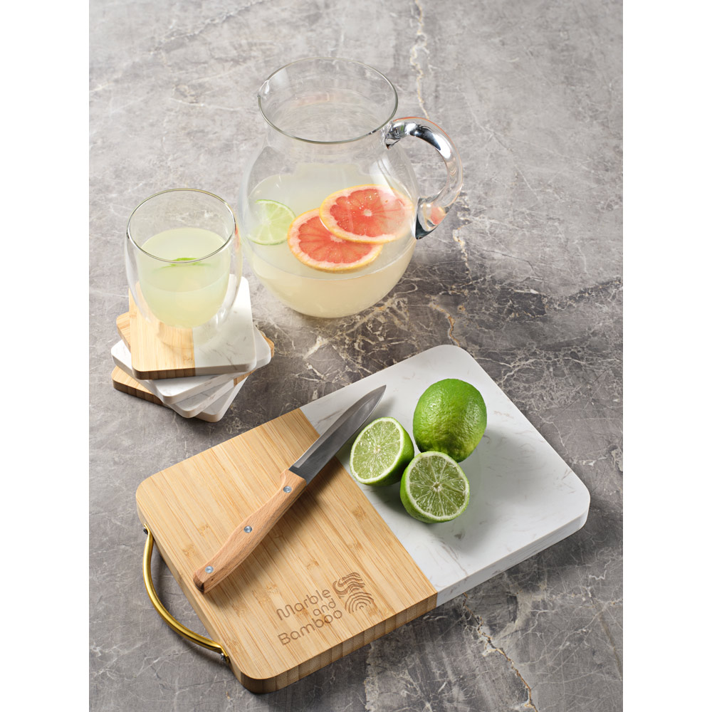 MARBOO CUP. Conjunto de 4 porta copos em mármore e bambu - Imagem 4