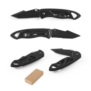 YAGO. Canivete em aço inox e metal com fecho de segurança e clipe