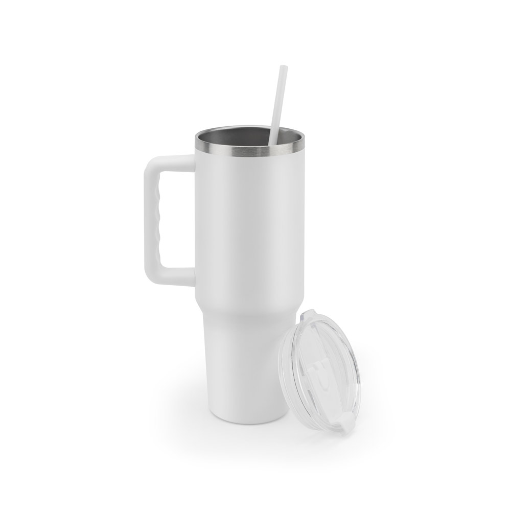 JOYNER XL. Copo de viagem de grande dimensão em aço inoxidável 91% reciclado com parede dupla isolada a vácuo e acabamento em mate 1300 mL - Imagem 11