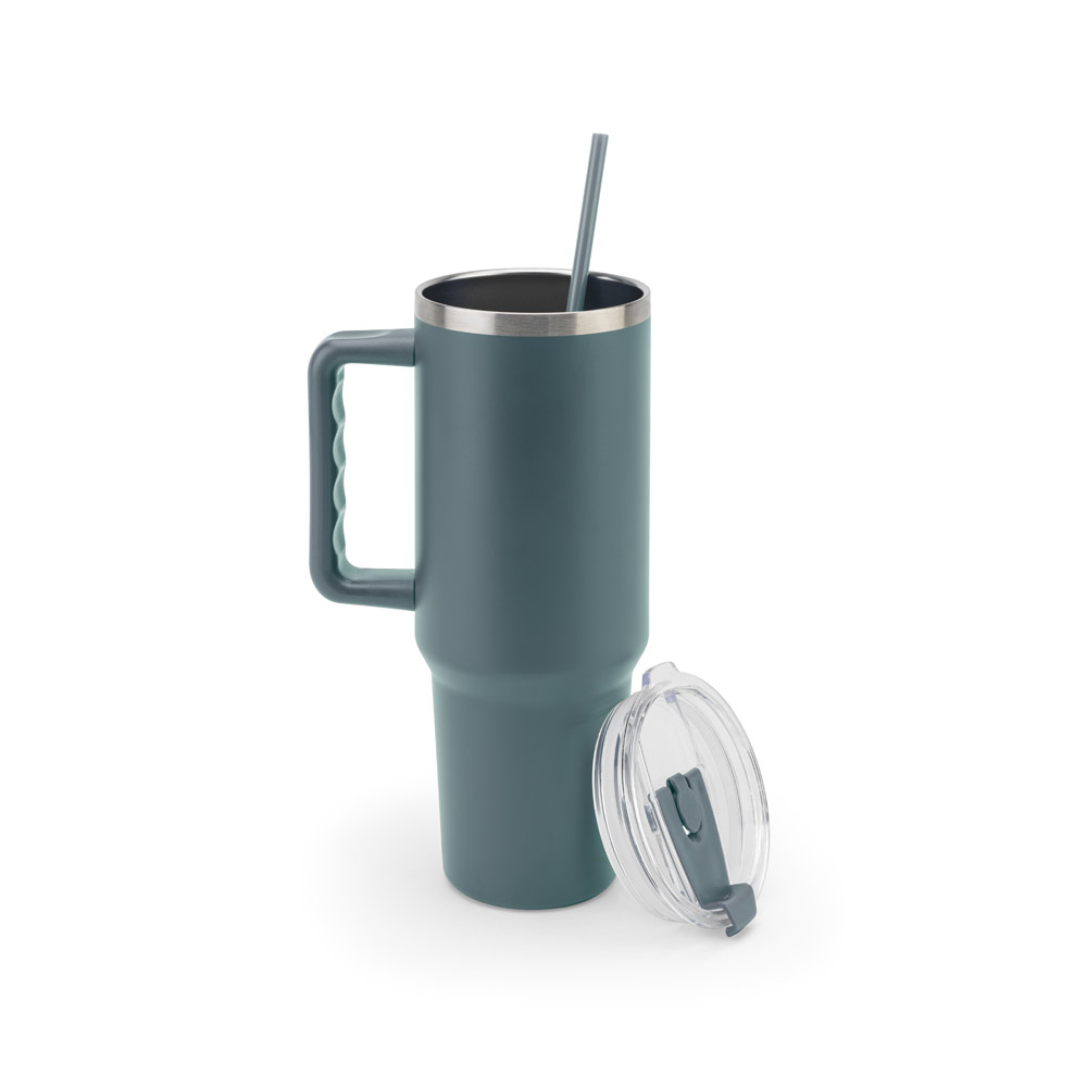 JOYNER XL. Copo de viagem de grande dimensão em aço inoxidável 91% reciclado com parede dupla isolada a vácuo e acabamento em mate 1300 mL - Imagem 19
