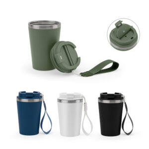 SPITZ. Copo de viagem em aço inox 90% reciclado com parede dupla e acabamento em mate 460 mL