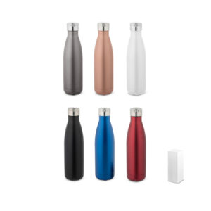 SHOW SATIN. Garrafa em aço inox de parede dupla térmica, isolada a vácuo, com tampa em aço inox 500 mL
