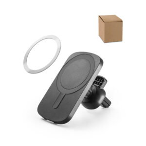 KOCH. Carregador magnético wireless super-rápido em ABS 60% reciclado e silicone com a funcionalidade de suporte para carro