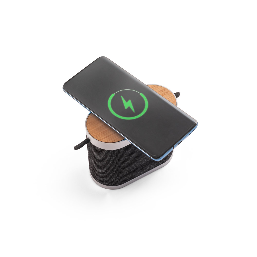 GUETTA. Caixa de som de 15W com carregador wireless super-rápido 15W e 2h de autonomia em bambu e PET 100% reciclado - Imagem 7