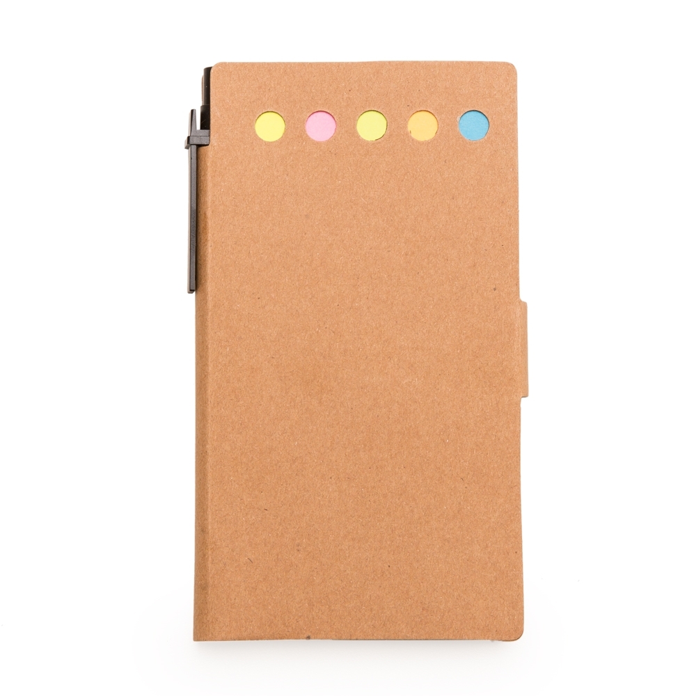 Bloco de Anotações com Autoadesivos e Caneta.