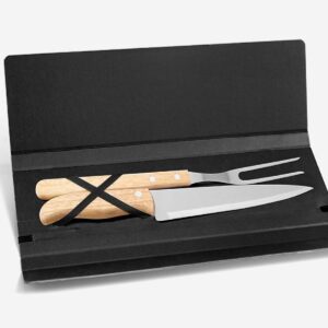Conjunto De Garfo E Faca Inox / Madeira Com Estojo-3 Pçs