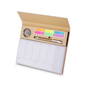 Bloco de Anotações com Autoadesivos e Caneta.