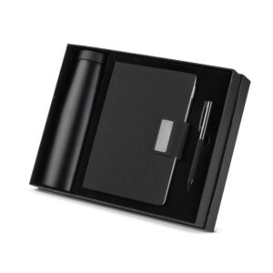 Kit escritório Caderno, Garrafa e Caneta Metalica - Preto