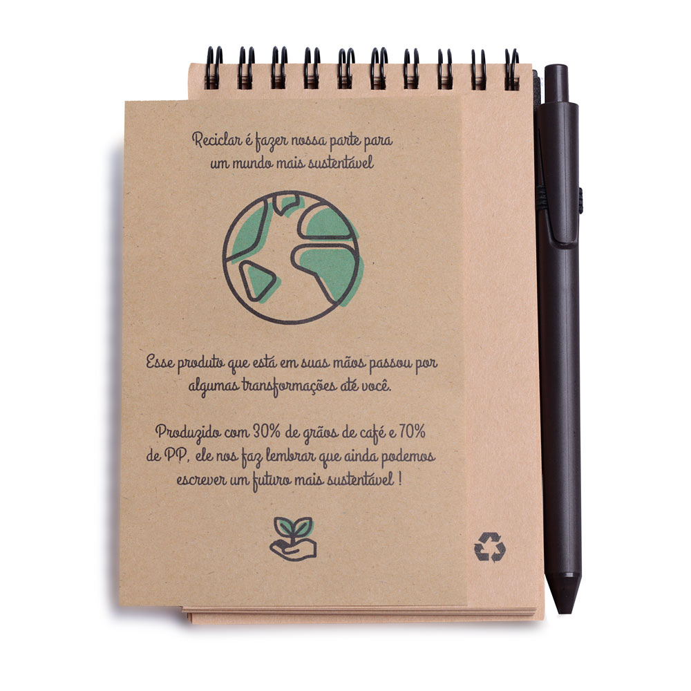 Mini Caderno A6 Capa em PP c/ Caneta - Cafe