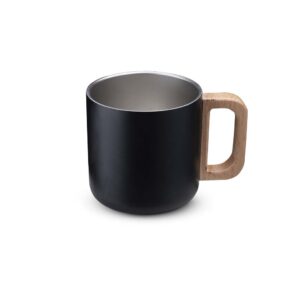 Caneca térmica com alça em madeira - Branco, 400ml
